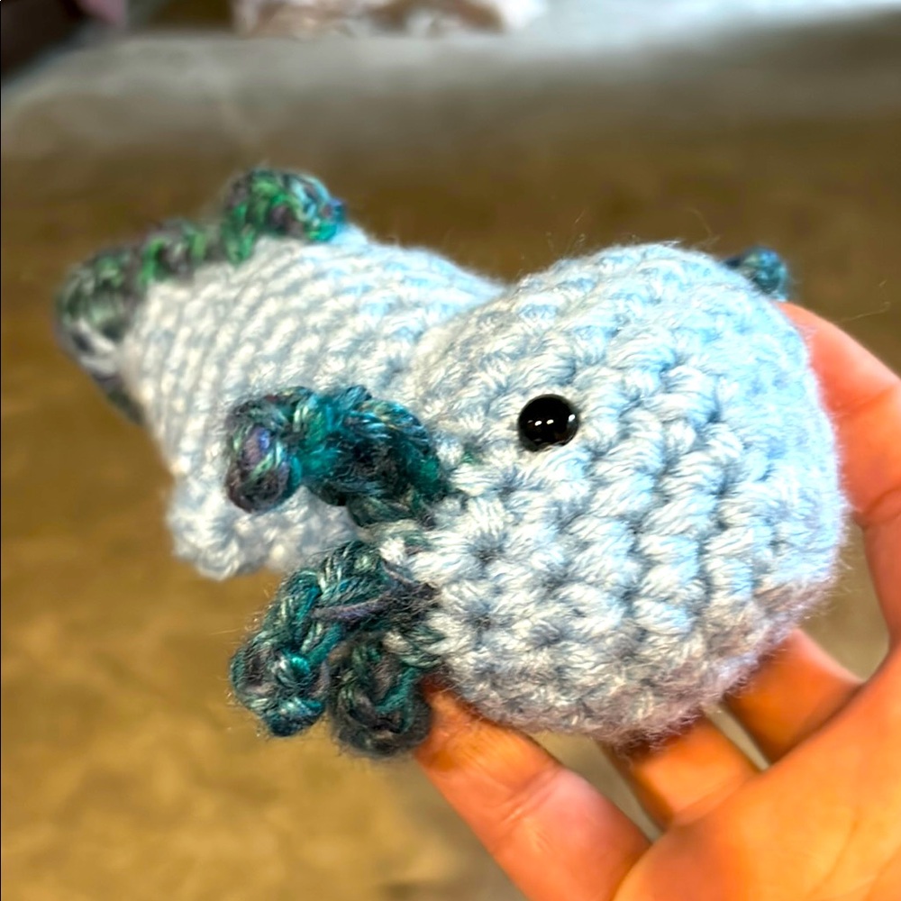 Handcrafted Blue and Green Crochet Axolotl Toy